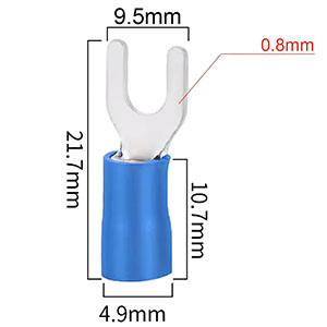 dimensions of SV 2-6S Isolated brass Spades Plug to crimp 1.5 - 2.5mm² Ø6.4mm